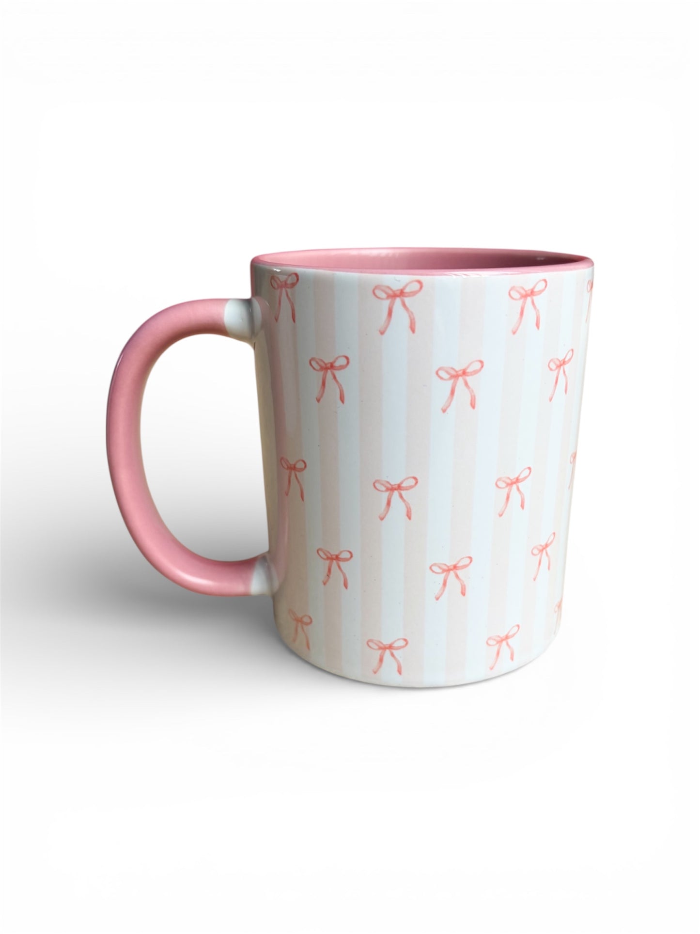 11oz Cute Pink Bows and Stripes Ceramic Mug - Gift for Her
