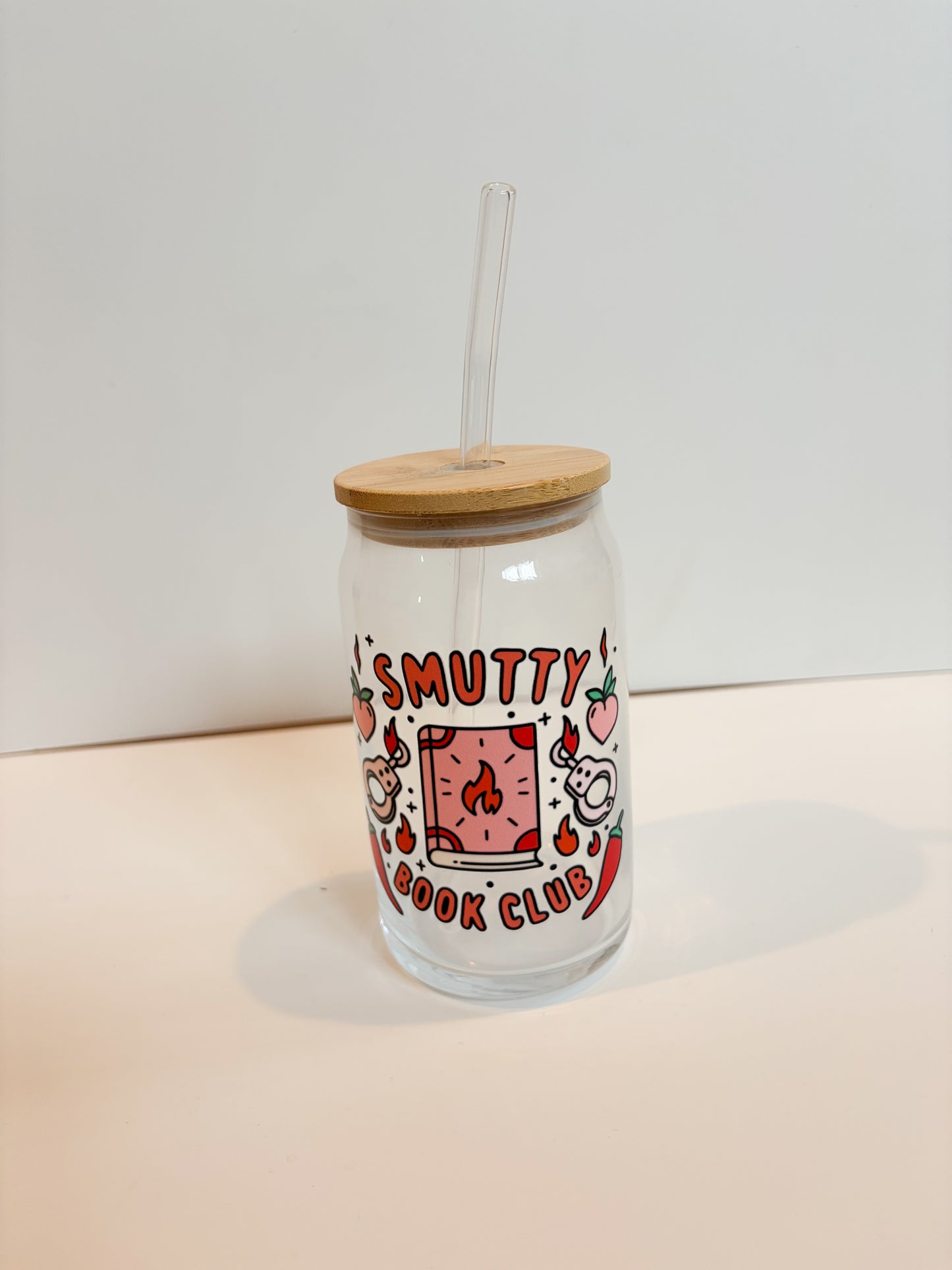 Smutty book club glass can