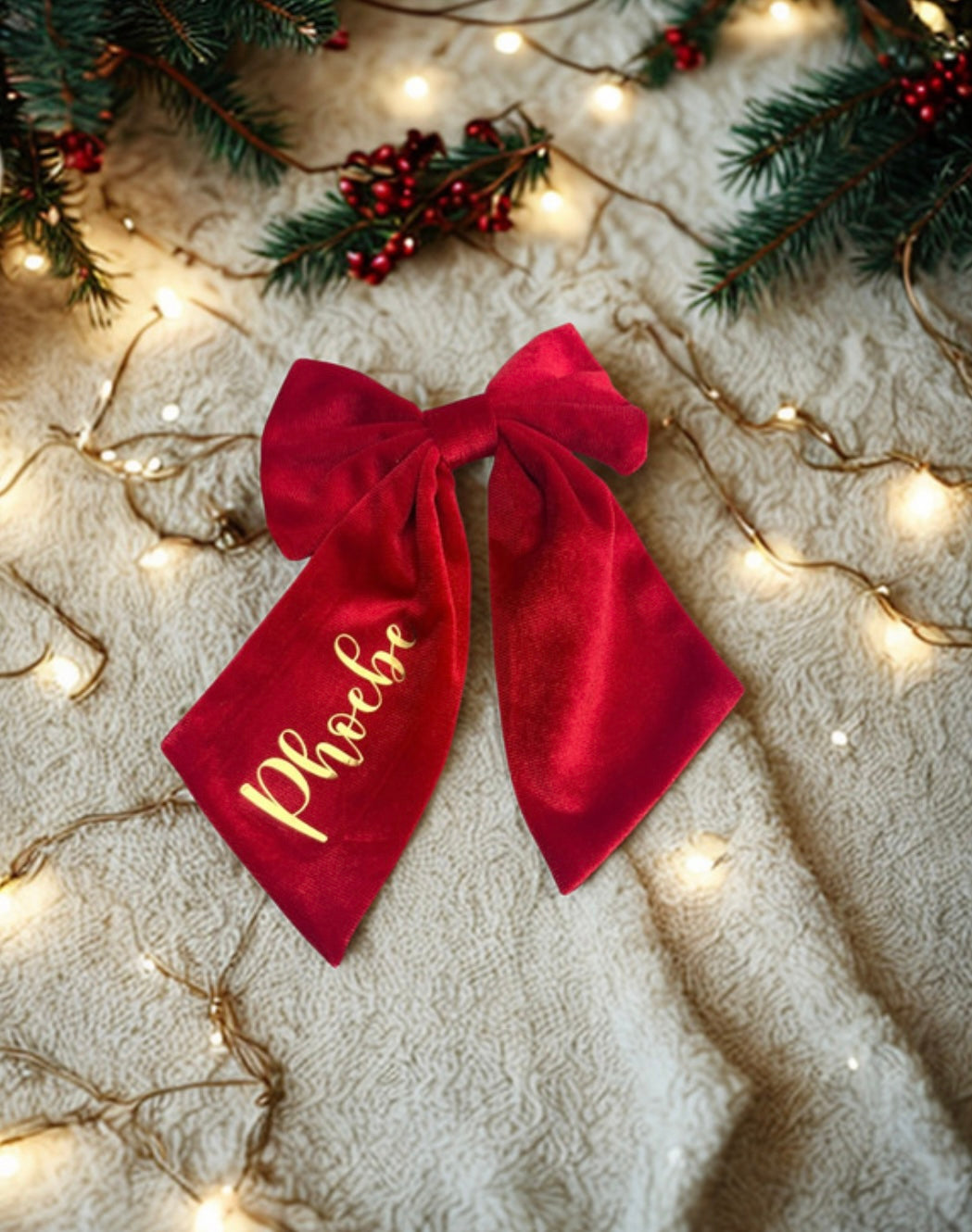 Personalised red velvet hair bow