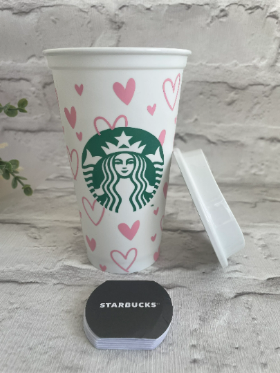 16oz Genuine Reusable Starbucks Hot Coffee Cup with Hearts