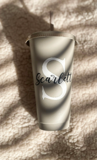 24oz Personalised Reusable Cold Coffee Cup with Name - Custom Tumbler with Lid and Straw