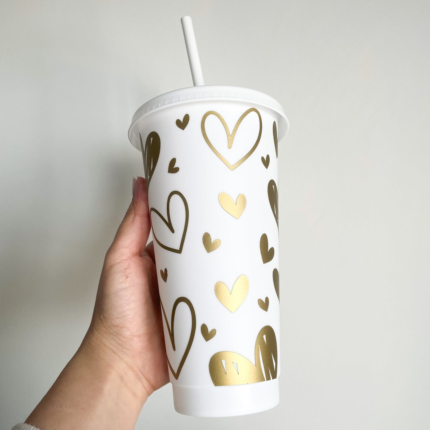 24oz Hearts Cold Cup - Reusable Tumbler with Lid and Straw
