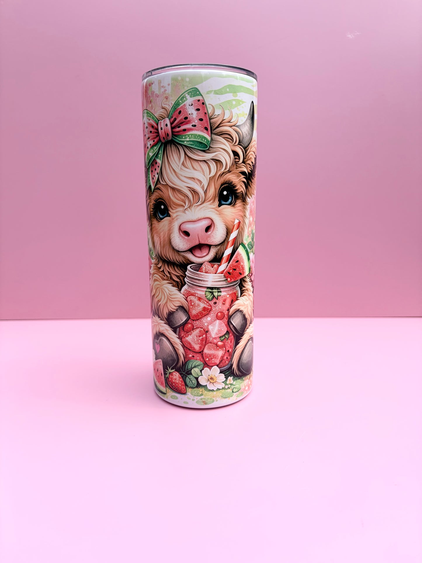 Highland Cow Insulated Tumbler 20oz – Cute Reusable Travel Cup with Lid & Straw