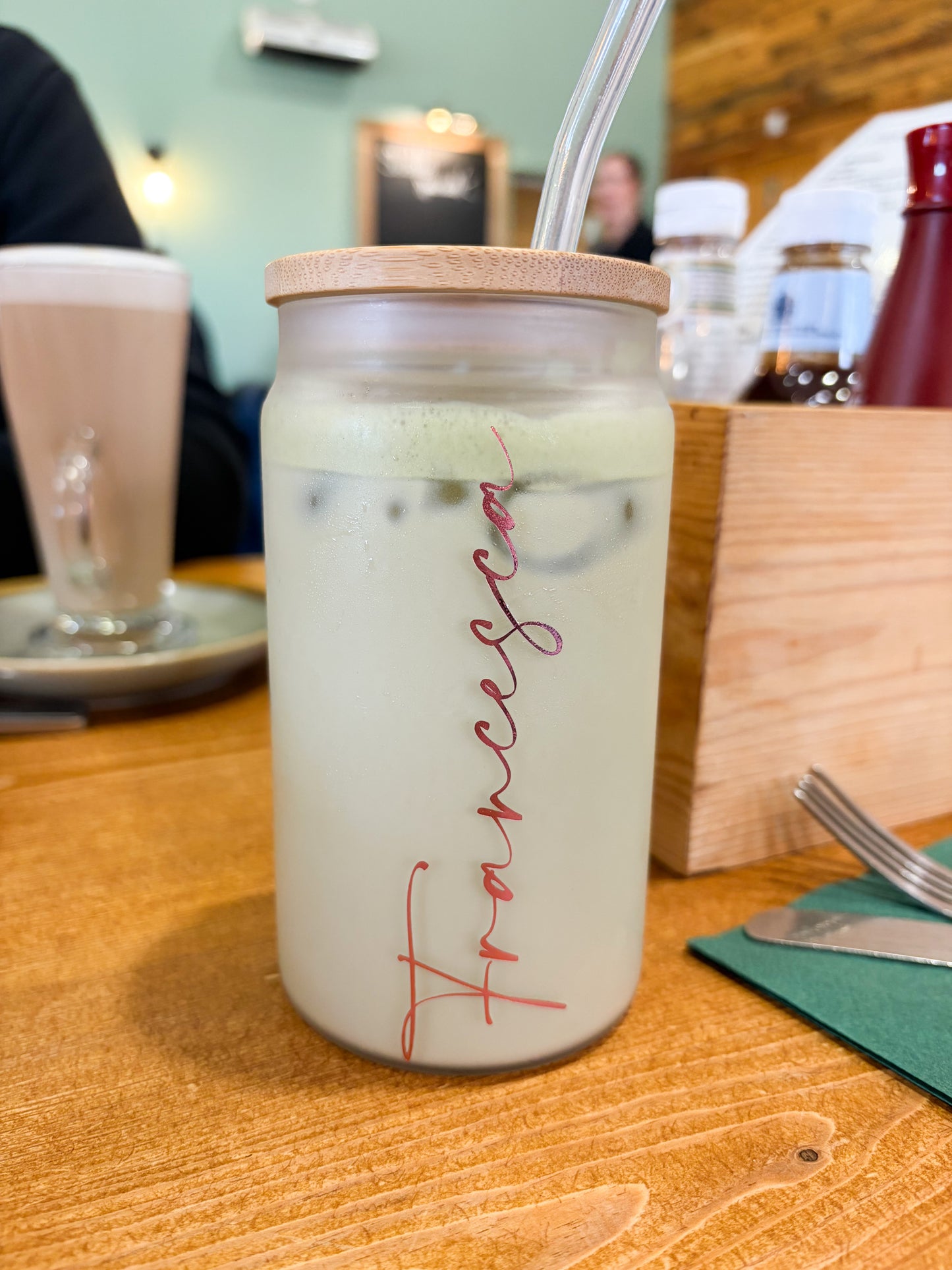 Personalised Glass Can - 16oz with Bamboo Lid & Straw