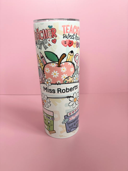 Personalised Teacher Tumbler 20oz - Custom Stainless Steel Travel Mug with Lid