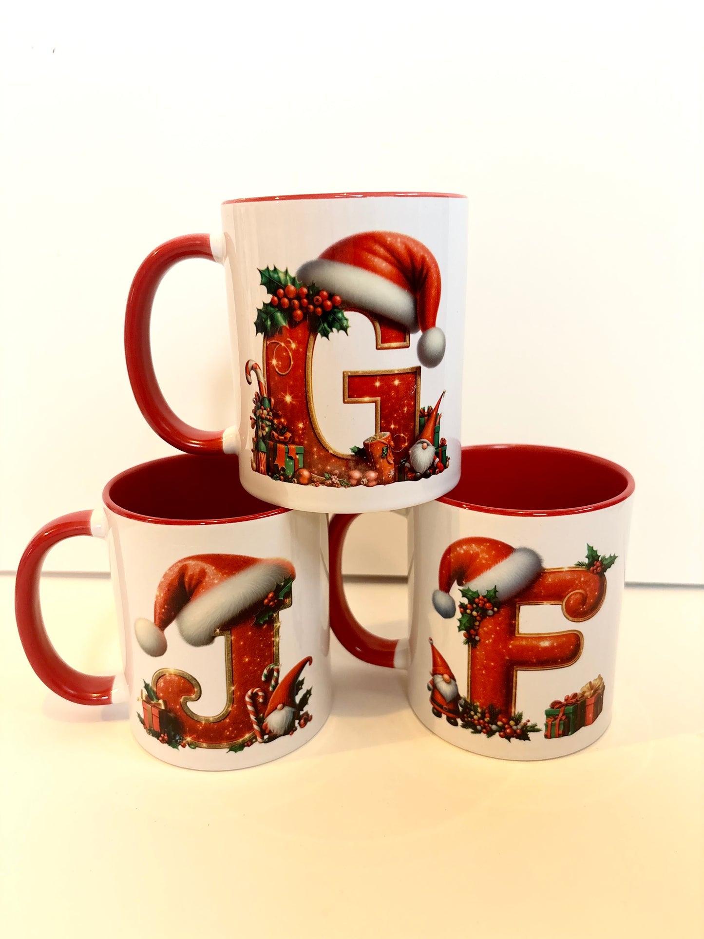 Personalised initial Red Christmas mug, Christmas coffee cup
