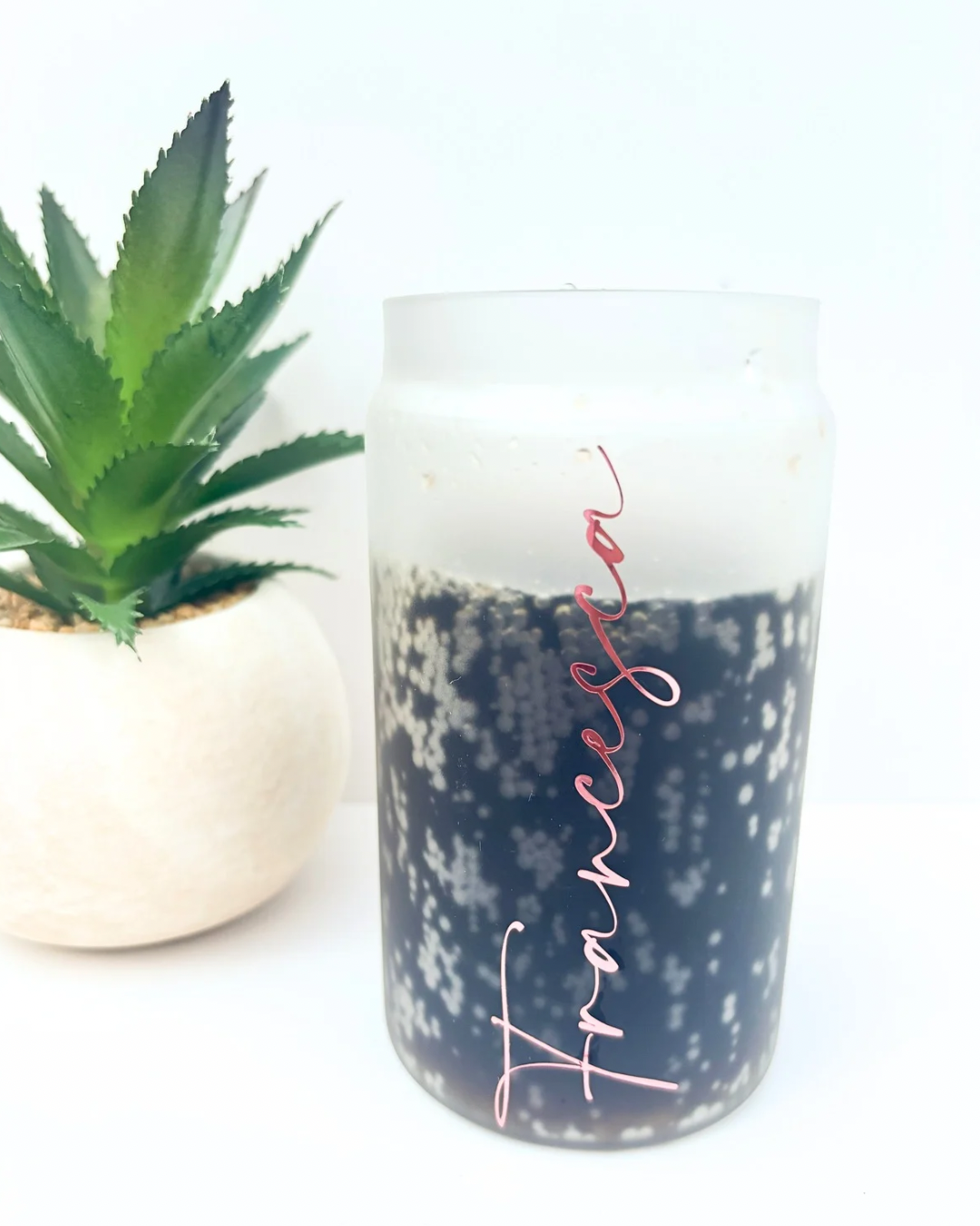 Personalised Glass Can - 16oz with Bamboo Lid & Straw