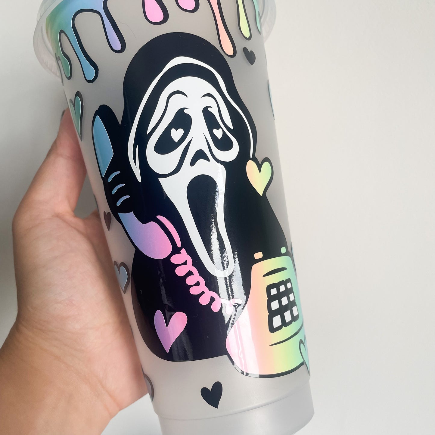 24oz Scream Ghost Face Reusable Cold Coffee Cup - Horror Tumbler with Lid and Straw