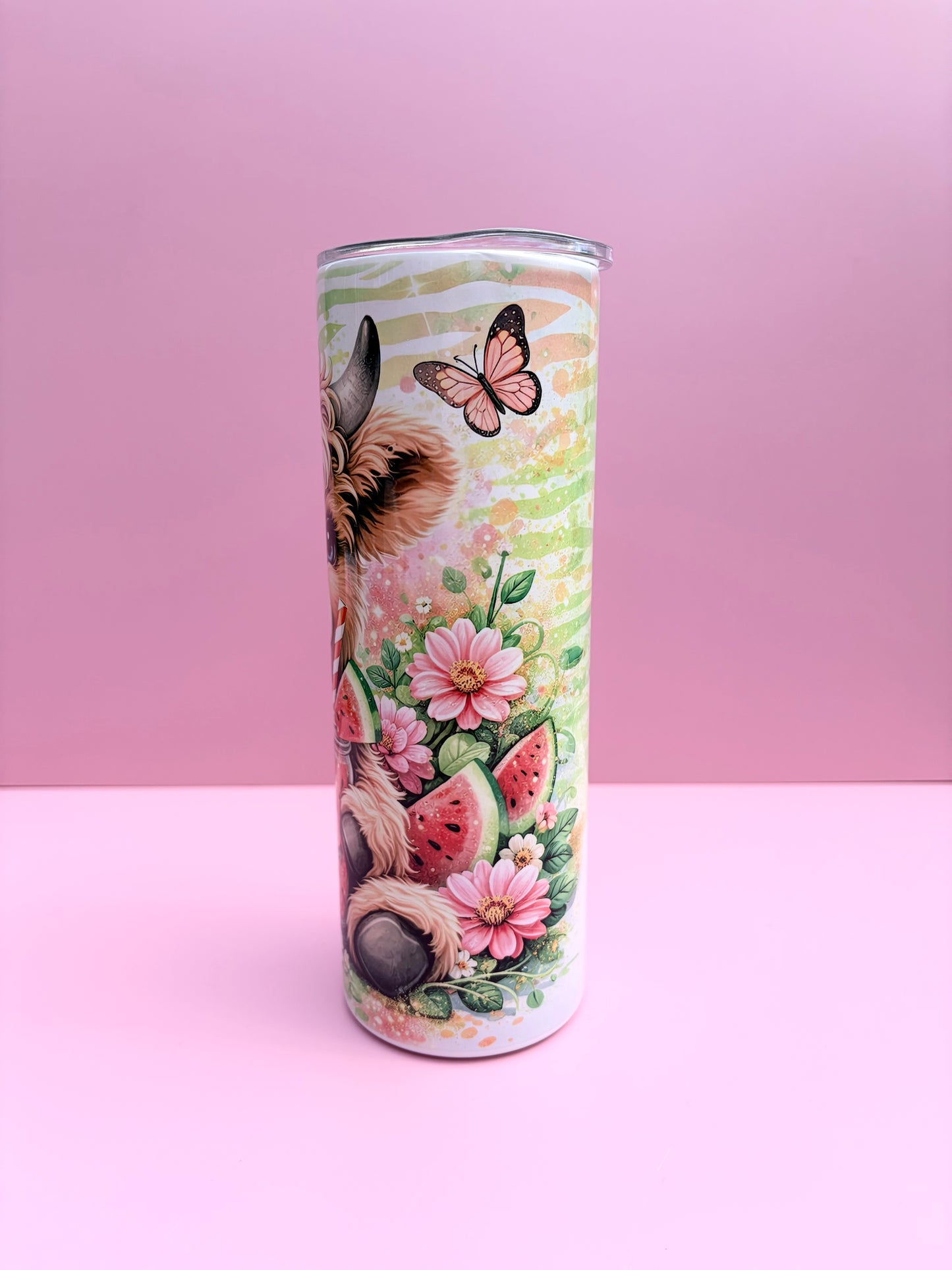 Highland Cow Insulated Tumbler 20oz – Cute Reusable Travel Cup with Lid & Straw