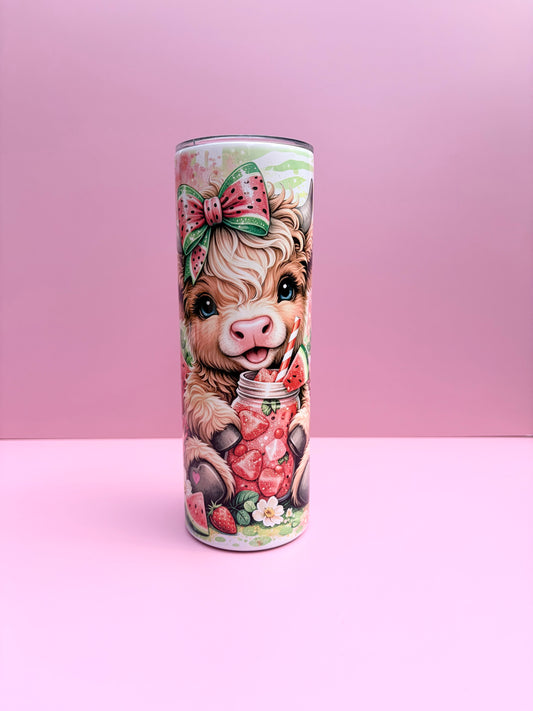 Highland Cow Insulated Tumbler 20oz – Cute Reusable Travel Cup with Lid & Straw