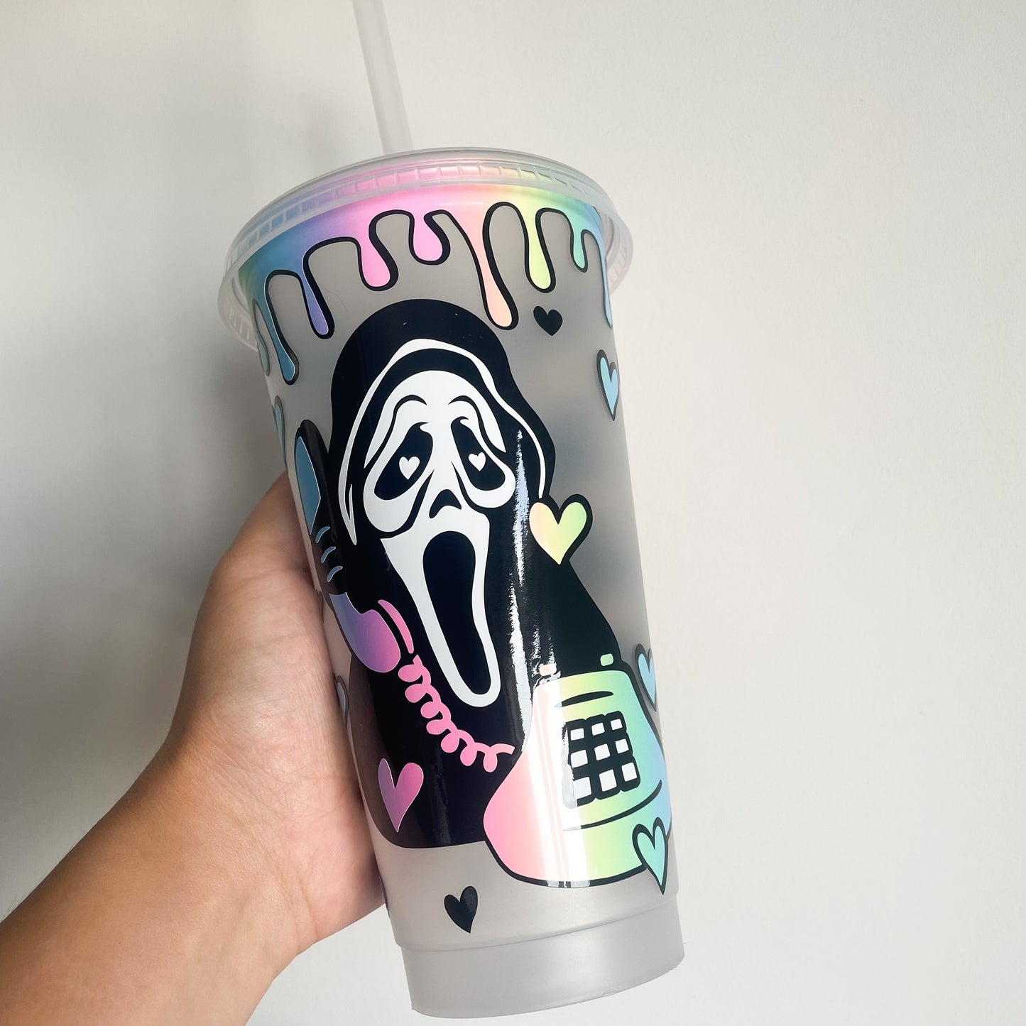 24oz Scream Ghost Face Reusable Cold Coffee Cup - Horror Tumbler with Lid and Straw