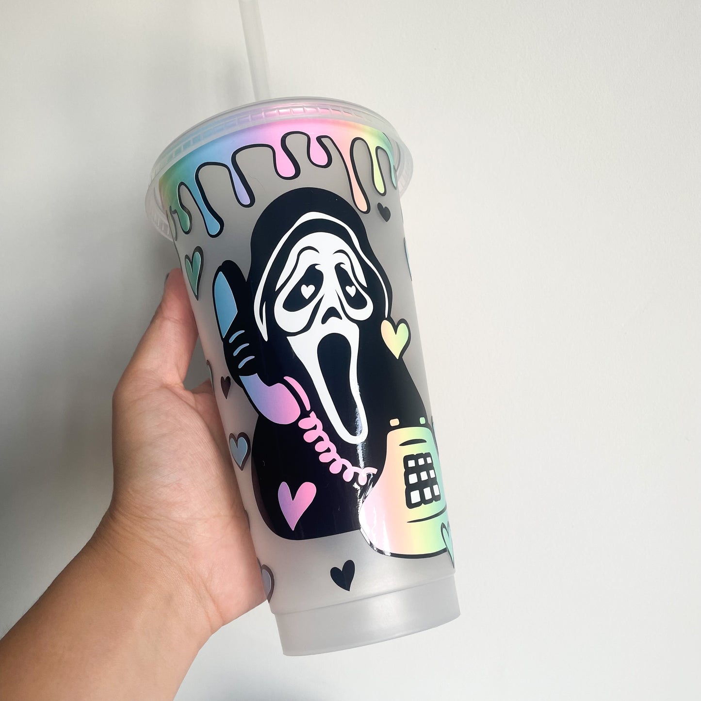 24oz Scream Ghost Face Reusable Cold Coffee Cup - Horror Tumbler with Lid and Straw