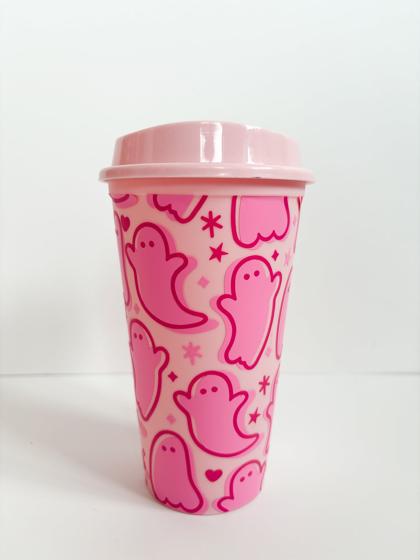 Reusable Halloween Pink Ghosts Hot Cup | 16oz Eco-Friendly Travel Mug