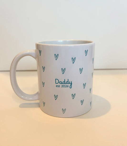 Personalised Daddy mug, love heart custom mug, customised new Daddy mug, new parent gift