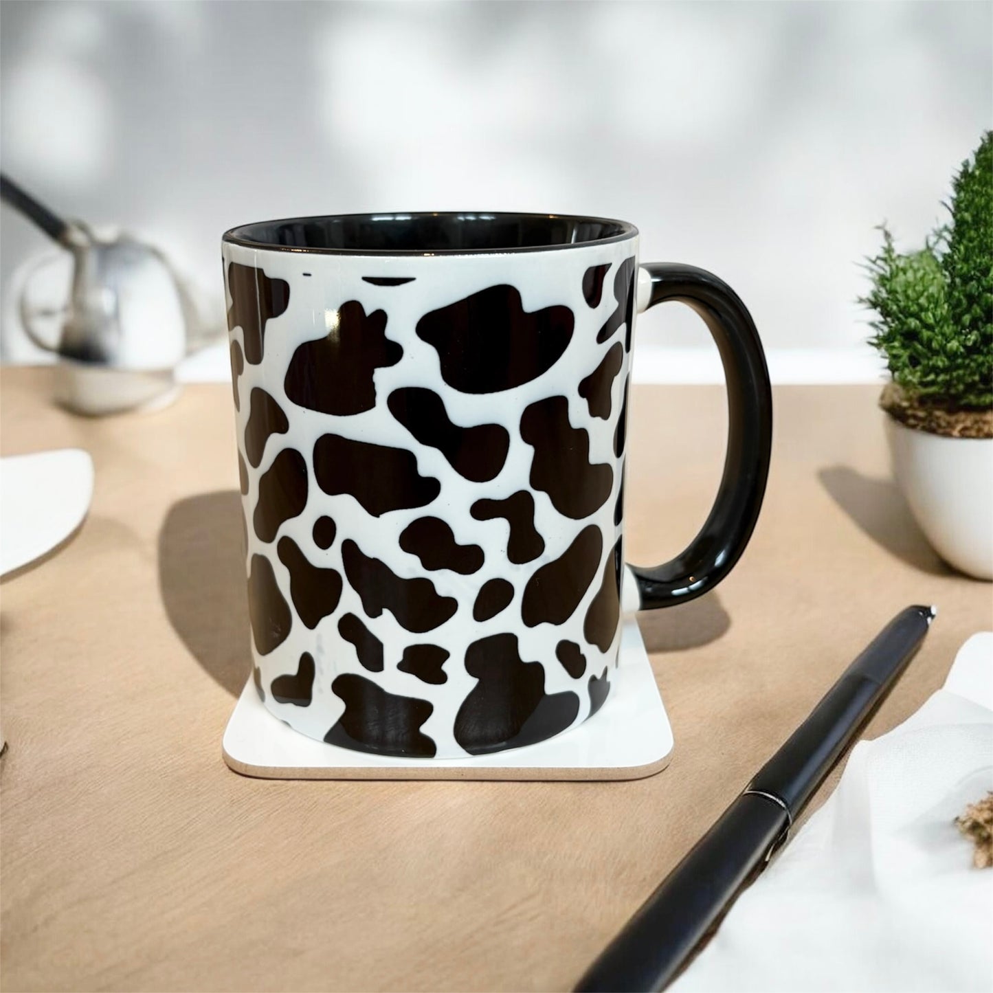 Cow Print Mug | 11oz Ceramic Coffee Mug | Rose & Bear