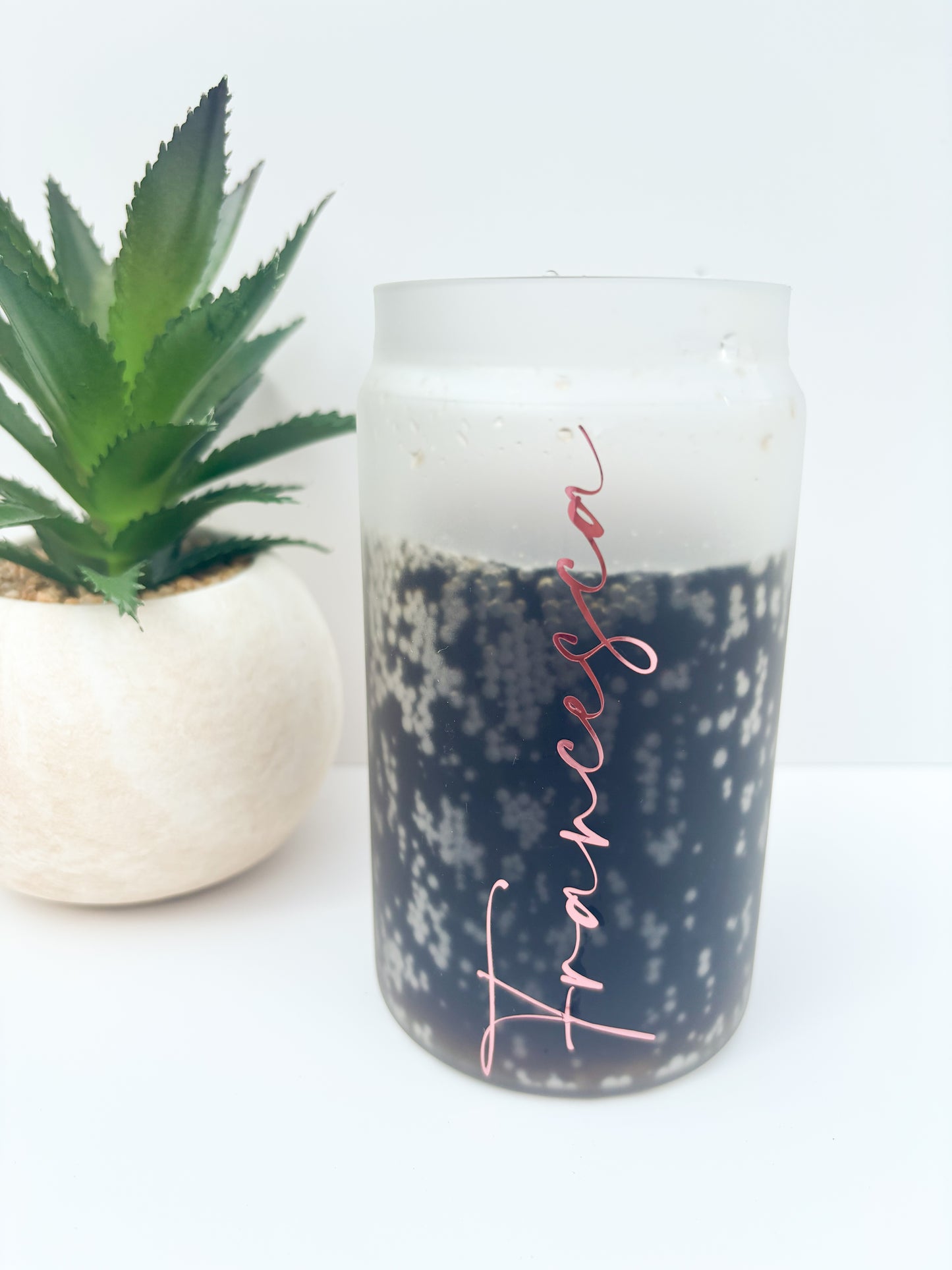 Personalised Glass Can - 16oz with Bamboo Lid & Straw