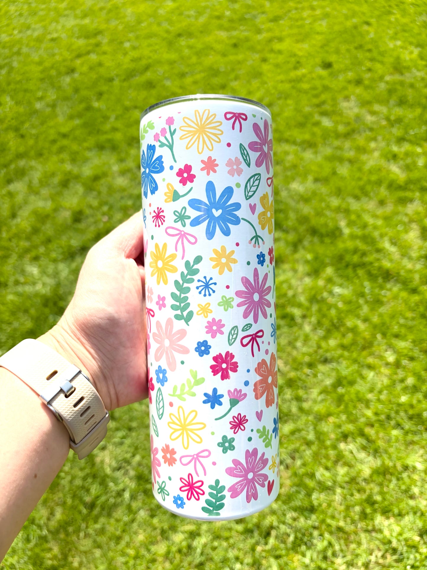 Floral 20oz Metal Tumbler with Lid & Straw | Hot & Cold Insulated
