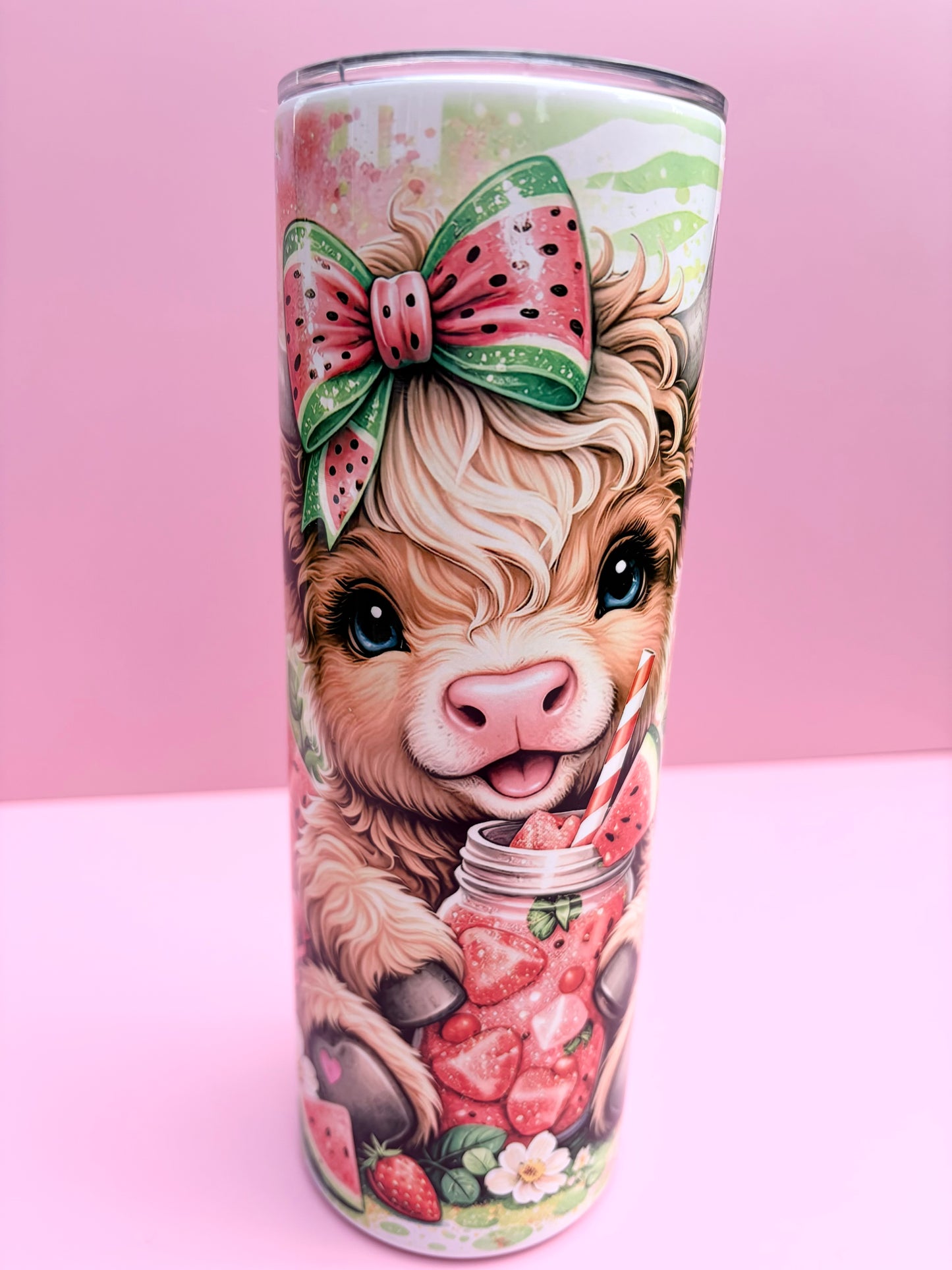Highland Cow Insulated Tumbler 20oz – Cute Reusable Travel Cup with Lid & Straw