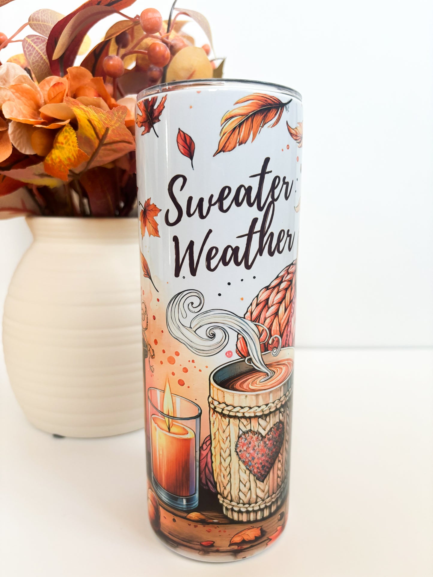 Sweater Weather Autumn Tumbler | 20oz Insulated Metal Travel Cup with Lid & Straw