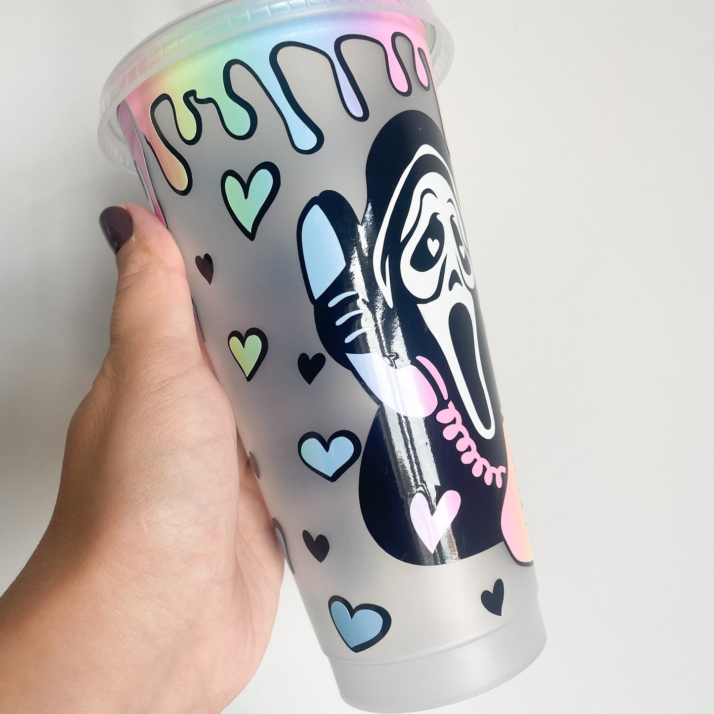24oz Scream Ghost Face Reusable Cold Coffee Cup - Horror Tumbler with Lid and Straw