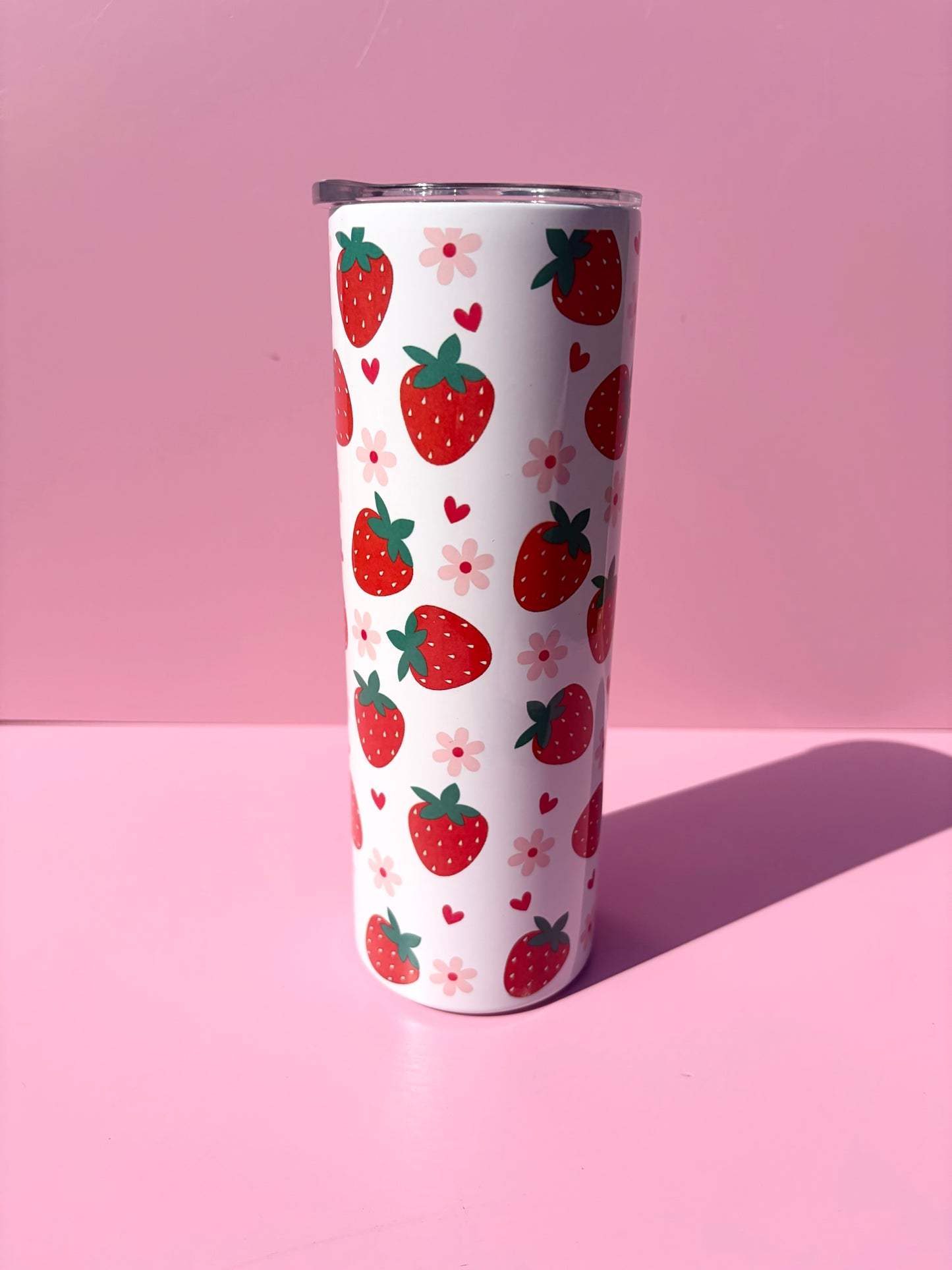 Strawberry & Floral 20oz Metal Tumbler with Lid & Straw | Hot & Cold Insulated