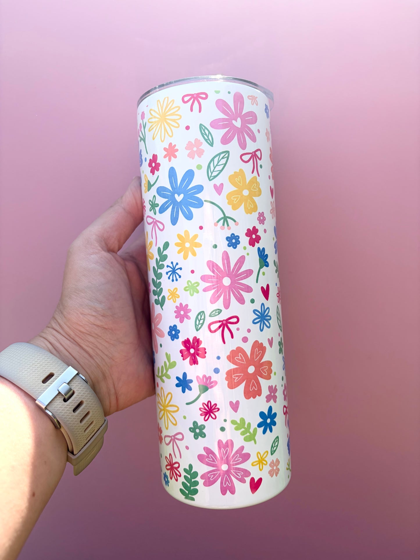 Floral 20oz Metal Tumbler with Lid & Straw | Hot & Cold Insulated