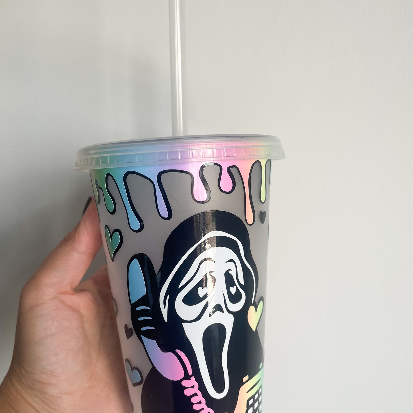 24oz Scream Ghost Face Reusable Cold Coffee Cup - Horror Tumbler with Lid and Straw
