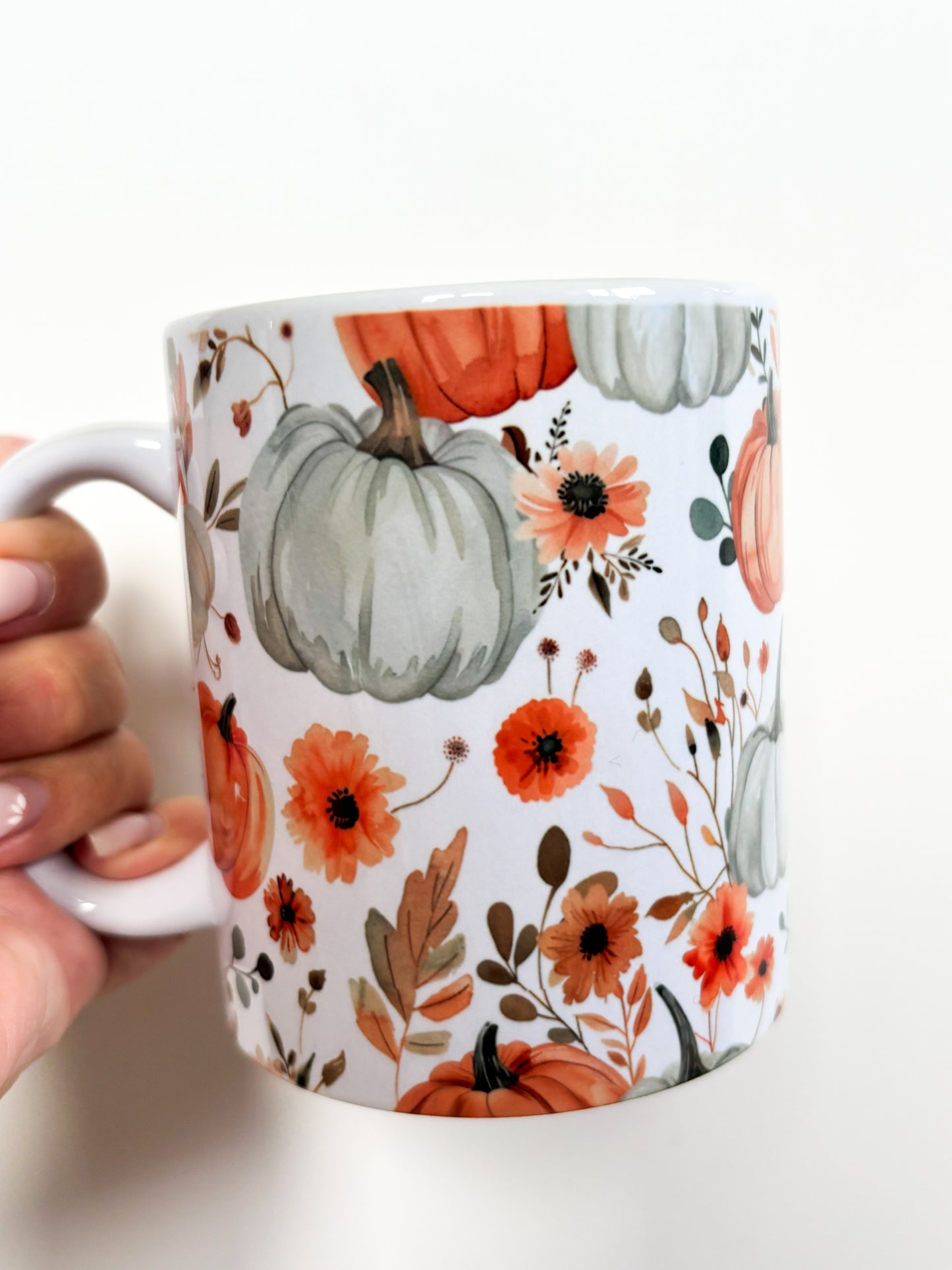 Autumn Pumpkins & Wildflowers Ceramic Mug | 11oz Watercolour Coffee Mug