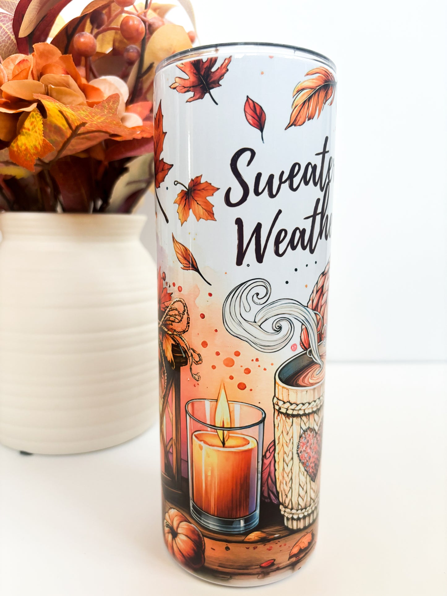 Sweater Weather Autumn Tumbler | 20oz Insulated Metal Travel Cup with Lid & Straw