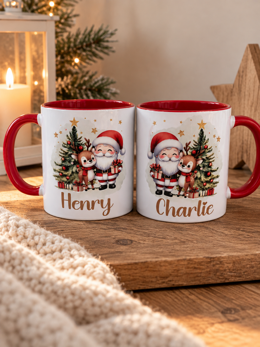 Personalised Christmas Mug – Santa & Reindeer, 11oz