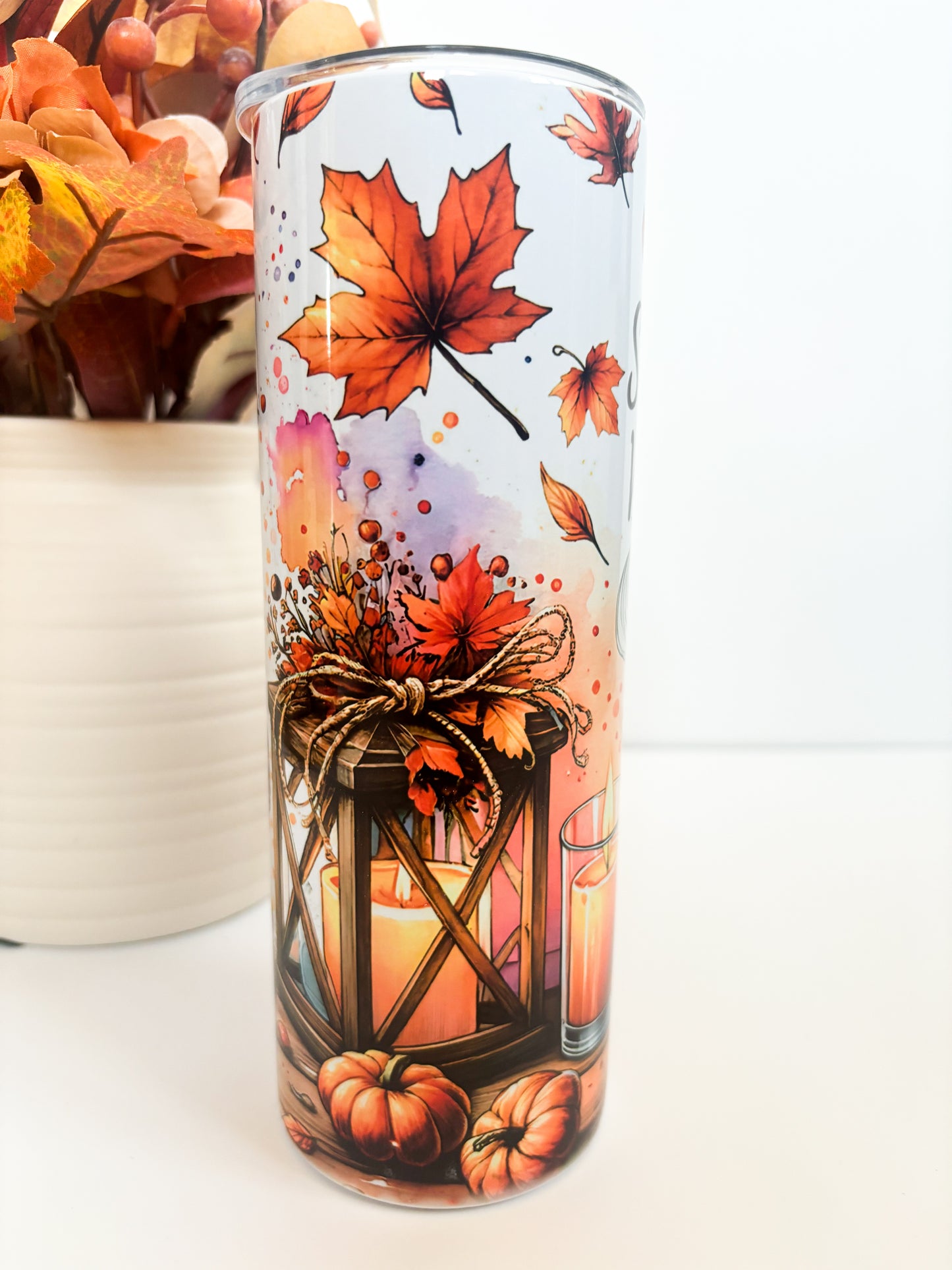 Sweater Weather Autumn Tumbler | 20oz Insulated Metal Travel Cup with Lid & Straw