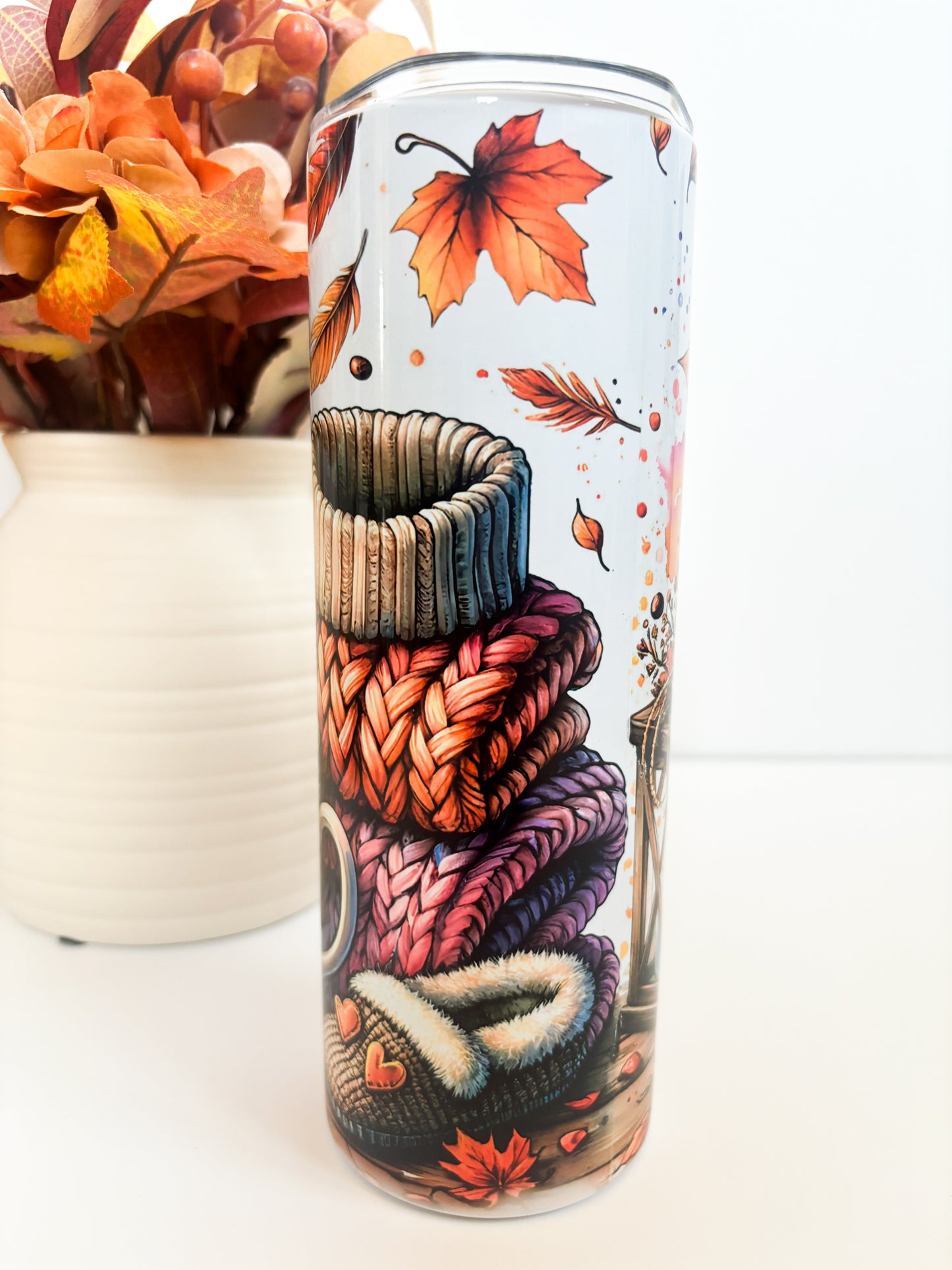 Sweater Weather Autumn Tumbler | 20oz Insulated Metal Travel Cup with Lid & Straw