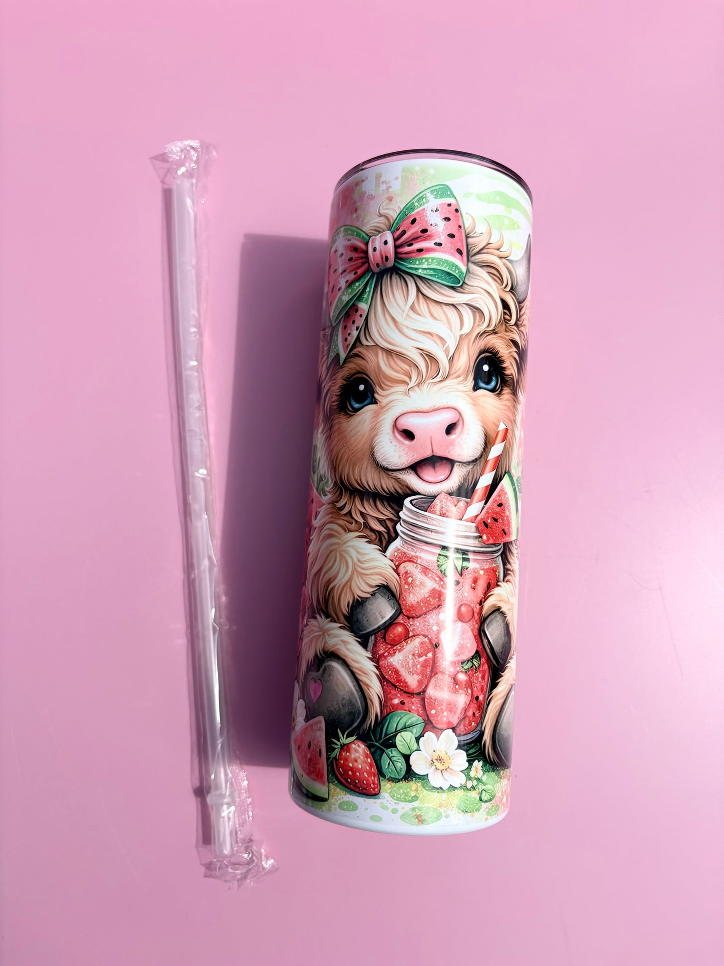 Highland Cow Insulated Tumbler 20oz – Cute Reusable Travel Cup with Lid & Straw
