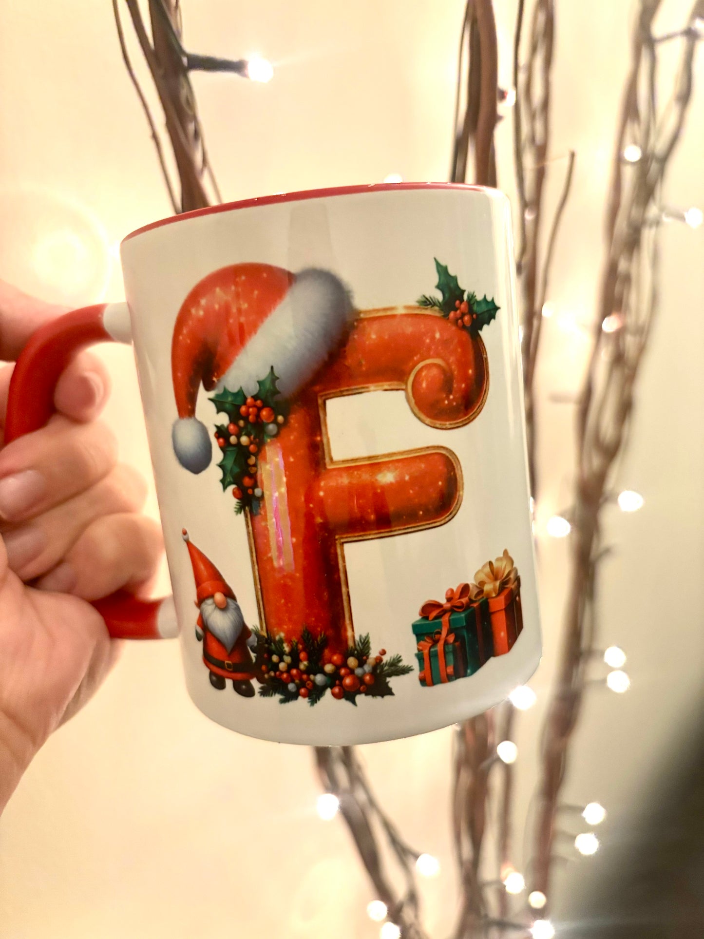 Personalised initial Red Christmas mug, Christmas coffee cup