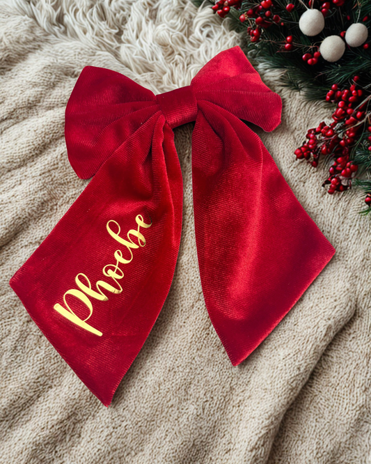 Personalised red velvet hair bow