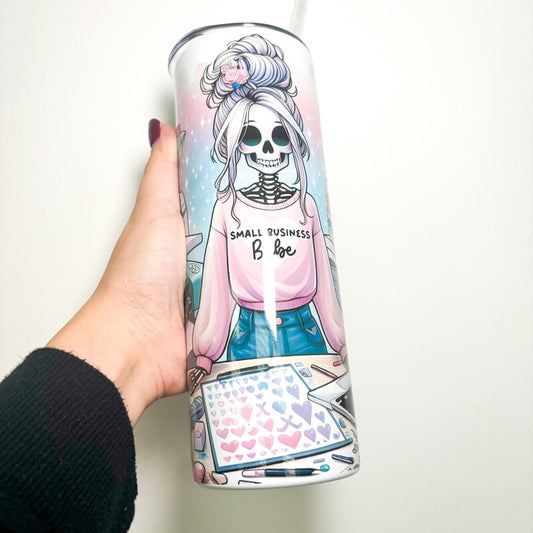 Small business owner / babe reusable metal tumbler, stainless steel travel mug, eco friendly cup