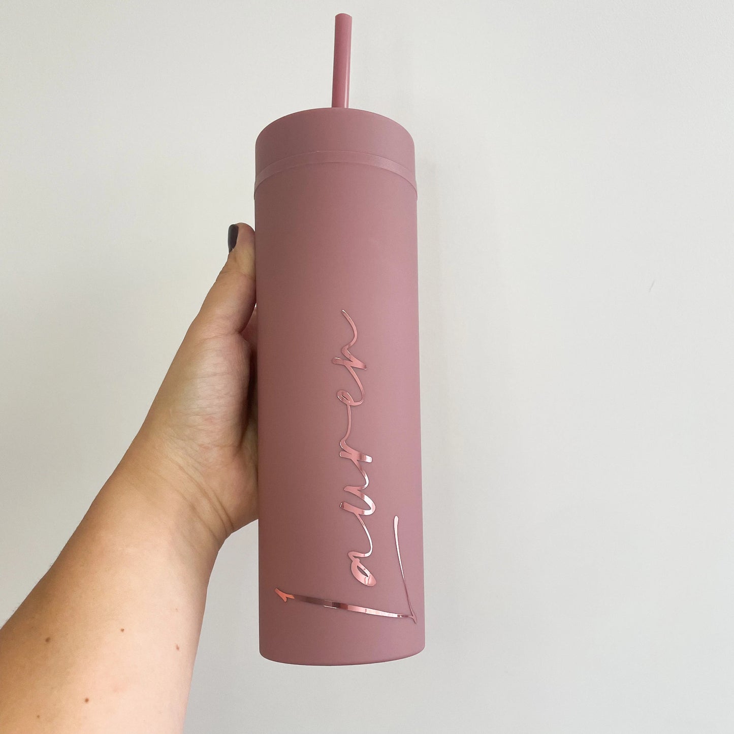 16oz Personalised Skinny Tumbler - Reusable Cup with Straw
