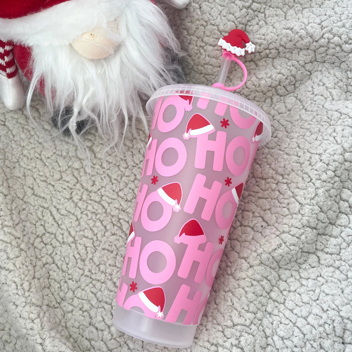 Christmas Cold Cup | 24oz Reusable Iced Coffee Cup with Lid & Straw – Rose & Bear