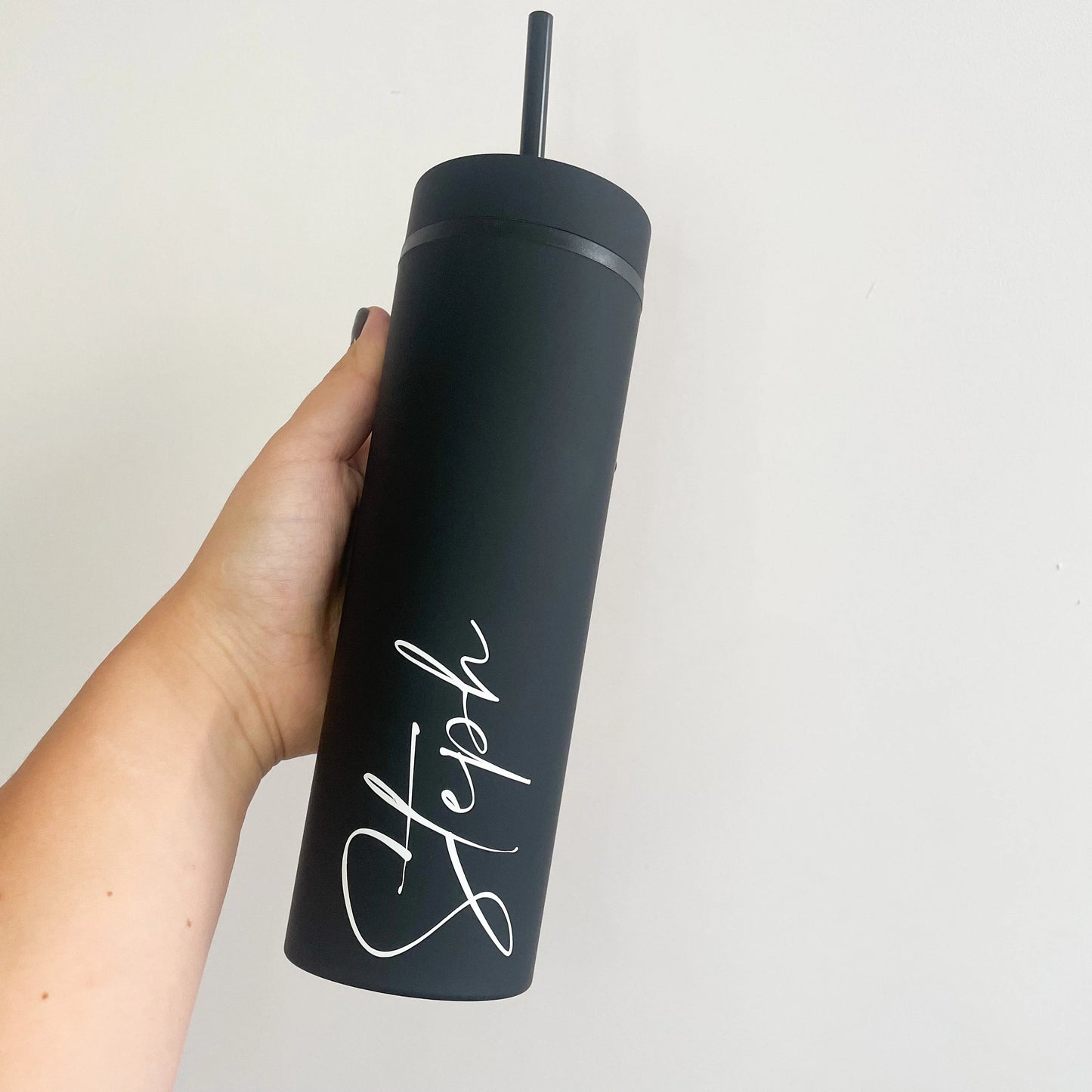 16oz Personalised Skinny Tumbler - Reusable Cup with Straw