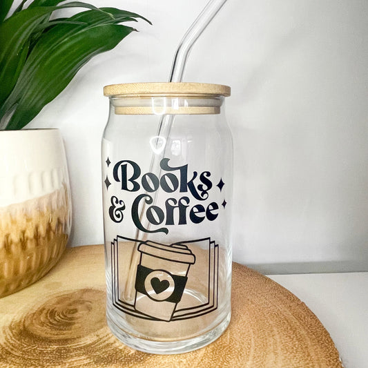 Book Lover's Glass Can - 16oz Coffee & Books Travel Mug
