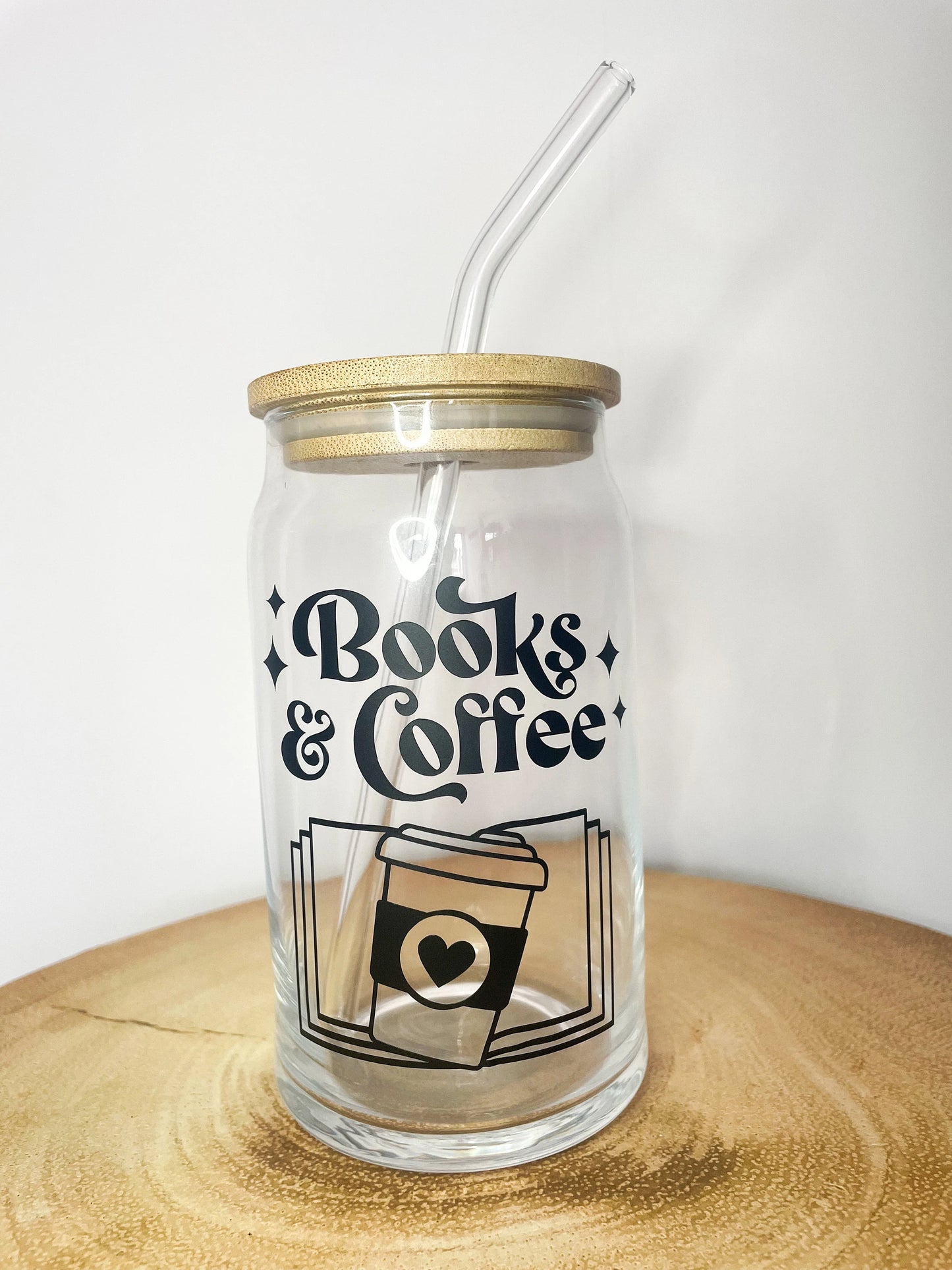Book Lover's Glass Can - 16oz Coffee & Books Travel Mug