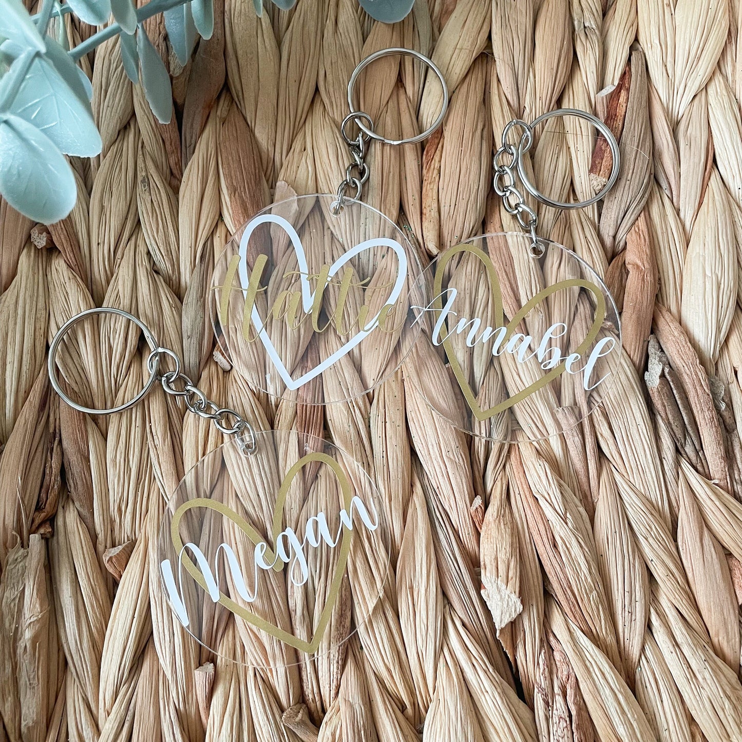 Personalised Round Acrylic Keyring with Heart Design