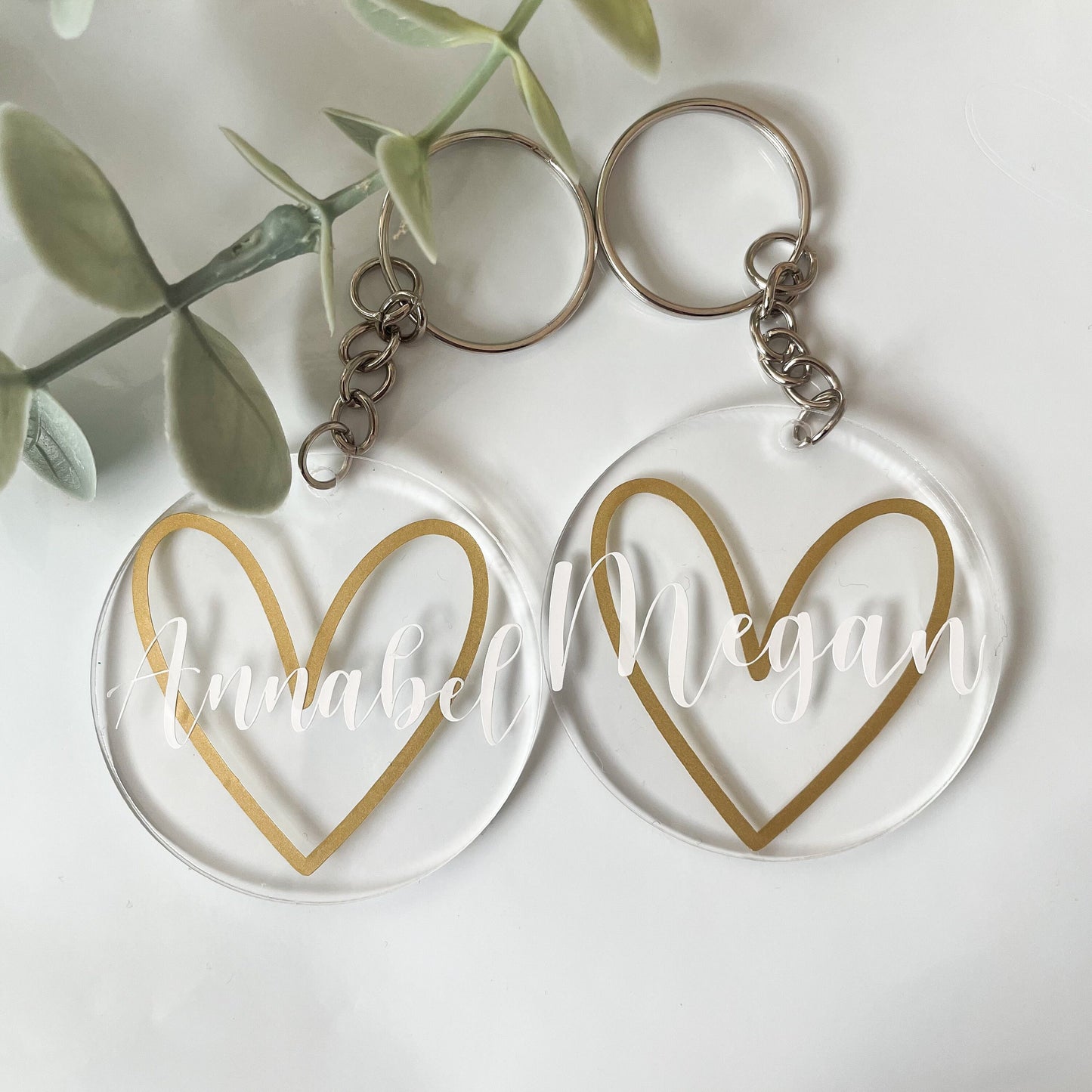 Personalised Round Acrylic Keyring with Heart Design
