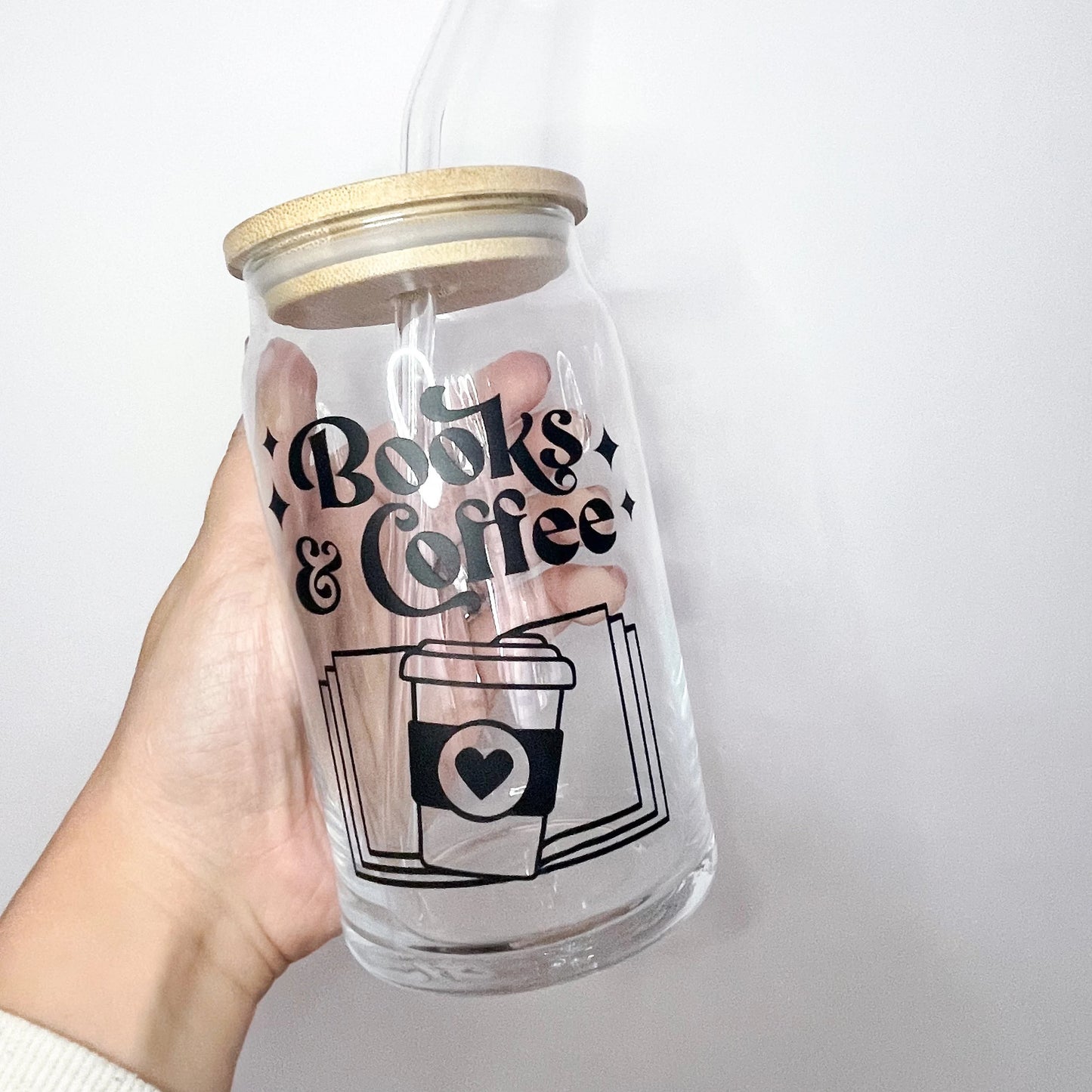 Book Lover's Glass Can - 16oz Coffee & Books Travel Mug