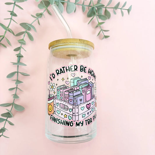 Book Theme Glass Can - 16oz TBR Pile Reusable Cup