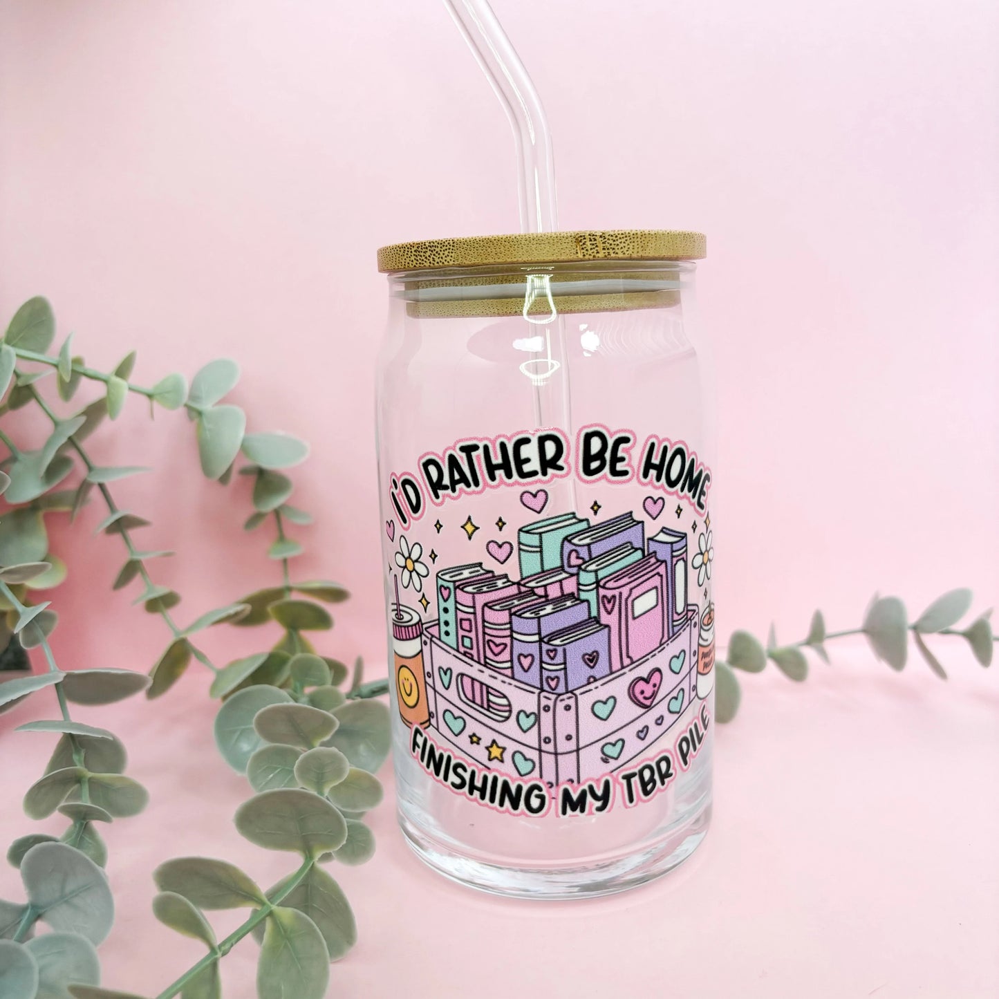 Book Theme Glass Can - 16oz TBR Pile Reusable Cup