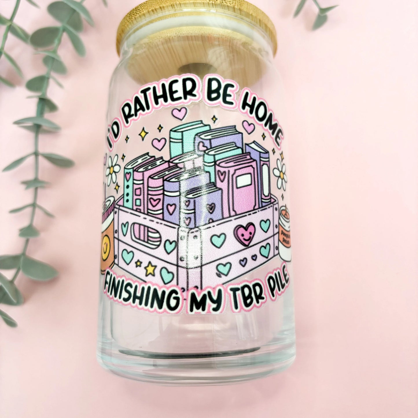 Book Theme Glass Can - 16oz TBR Pile Reusable Cup