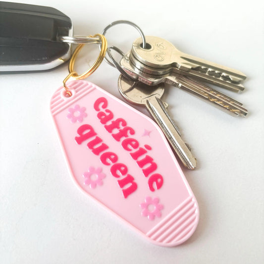 Caffeine Queen Keyring - Coffee Lover Motel Style Keychain