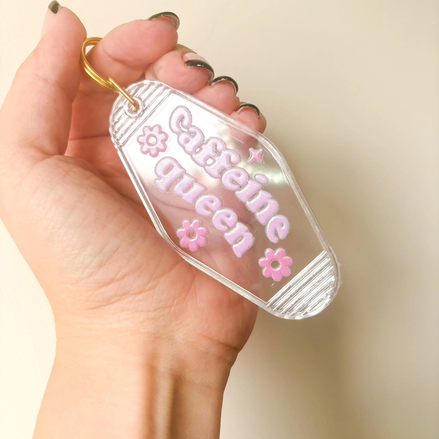 Caffeine Queen Keyring - Coffee Lover Motel Style Keychain