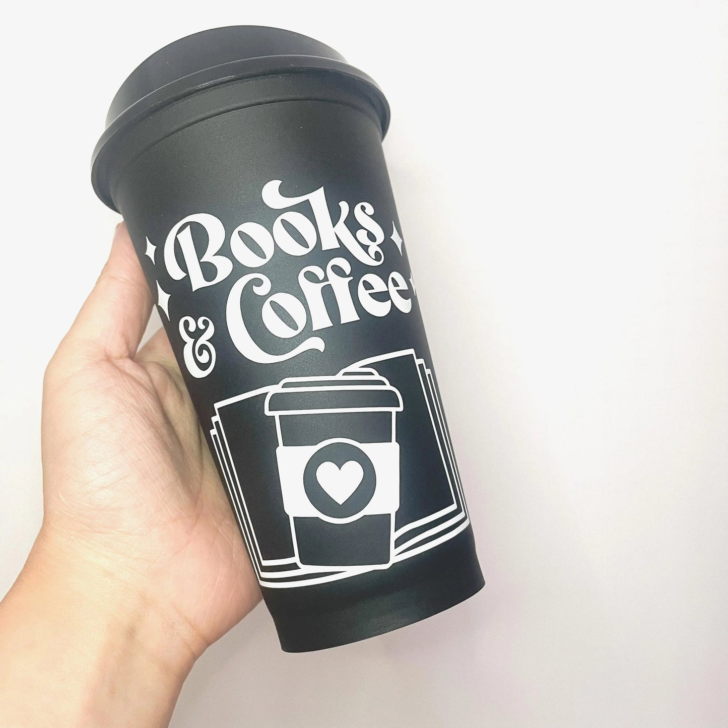 Book Lover's Reusable Hot Cup, Coffee and Books Themed Travel Mug, Eco Friendly Coffee Mug, Coffee cup with lid, Bookish flask